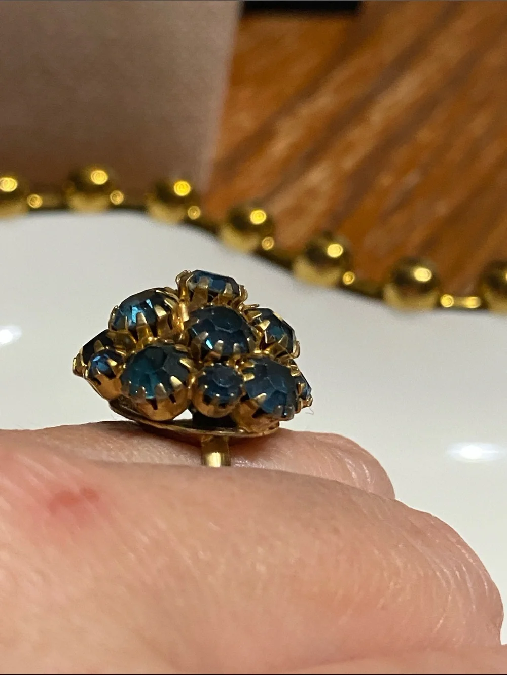 VTG Cluster Ring with Deep Blue Stones